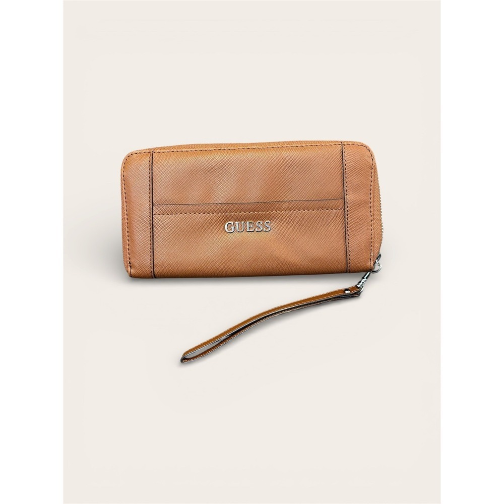 GUESS Brown Zip-Around Wristlet Wallet Women's Clutch Designer Travel